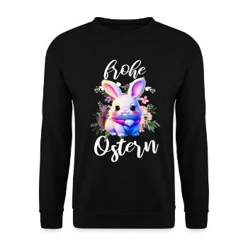Frohe Ostern niedliche Osterhase - Unisex Pullover - Schwarz - Vorne - Alina (178cm) & Michal (187cm)