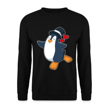 Pinguin Bräutigam Zylinder Hochzeit - Unisex Pullover - Schwarz - Vorne - Alina (178cm) & Michal (187cm)