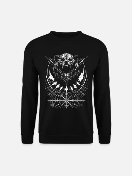 Grizzly Bär Vegvisir Runen Kompass Germanen Tribal - Unisex Pullover - Schwarz