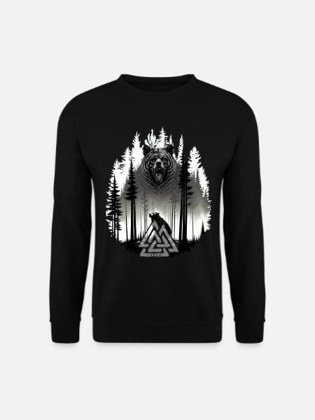 Grizzlybär Bär Valknut Wotansknoten Wald Wikinger - Unisex Pullover - Schwarz