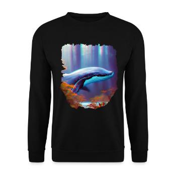 Surrealismus Kunst Wal im Wald - Unisex Pullover - Schwarz - Vorne - Alina (178cm) & Michal (187cm)
