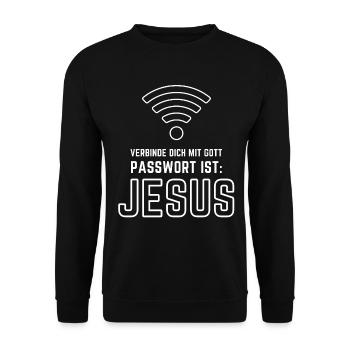 God's WiFi Password Jesus - Unisex Sweatshirt - black - Front - Alina (178cm) & Michal (187cm)