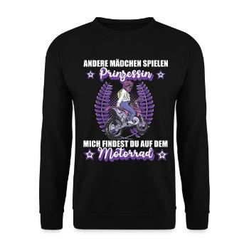 Motorrad Motorradfahrerin Bikerin Motorradtour - Unisex Pullover - Schwarz - Vorne - Alina (178cm) & Michal (187cm)