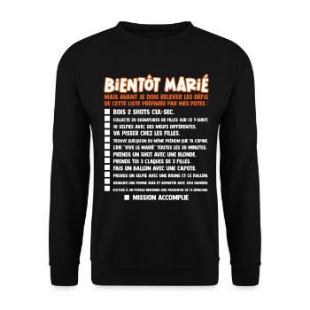 gages liste evg humour futur marié mariage garçon - Sweat-shirt Unisexe - noir - Devant - Alina (178cm) & Michal (187cm)