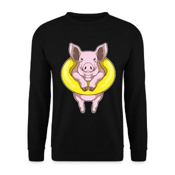 Schwein Schwimmen Schwimmring Sommer - Unisex Pullover - Schwarz - Vorne - Alina (178cm) & Michal (187cm)
