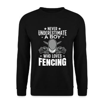 Unterschätz nie einen Fechter Jungen - Unisex Pullover - Schwarz - Vorne - Alina (178cm) & Michal (187cm)