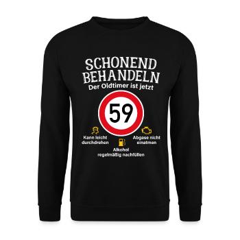 59. Geburtstag Schonend Behandeln Oldtimer Ist 59 - Unisex Pullover - Schwarz - Vorne - Alina (178cm) & Michal (187cm)