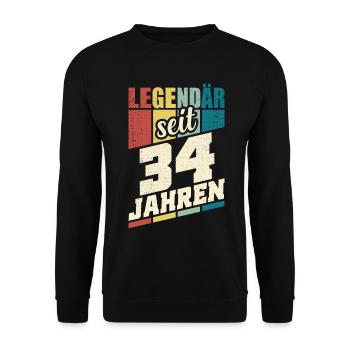 34. Geburtstag Legendär Seit 34 Jahren Legende 34 - Unisex Pullover - Schwarz - Vorne - Alina (178cm) & Michal (187cm)