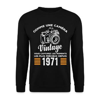 Caméra vintage 1971 cadeau anniversaire humour - Sweat-shirt Unisexe - noir - Devant - Alina (178cm) & Michal (187cm)