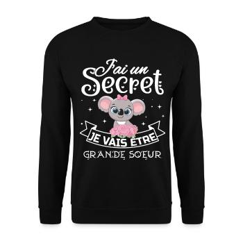 J'ai un secret, Je vais être Grande Soeur Annonce - Sweat-shirt Unisexe - noir - Devant - Alina (178cm) & Michal (187cm)