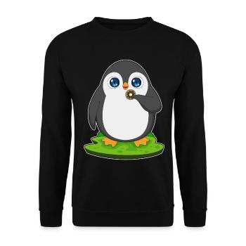 Pinguin Donut - Unisex Pullover - Schwarz - Vorne - Alina (178cm) & Michal (187cm)