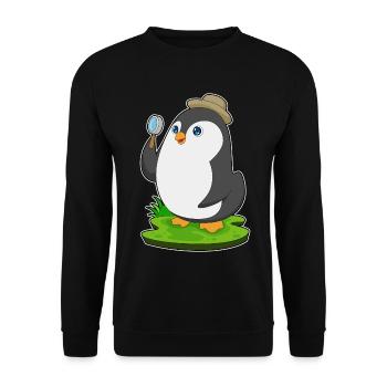 Pinguin Detektiv Lupe - Unisex Pullover - Schwarz - Vorne - Alina (178cm) & Michal (187cm)