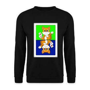 Katze Poker Pokerkarten - Unisex Pullover - Schwarz - Vorne - Alina (178cm) & Michal (187cm)