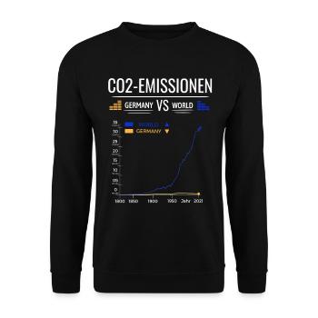 CO2 Emissionen Diagramm Germany VS World - Unisex Pullover - Schwarz - Vorne - Alina (178cm) & Michal (187cm)