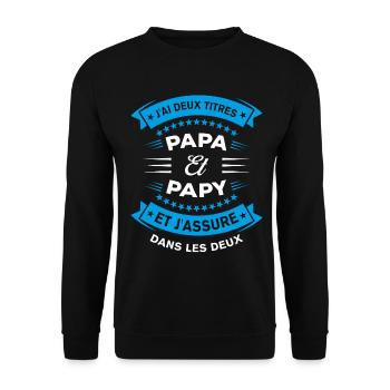 Papa Papy Deux Titres Cadeau Humoristique - Sweat-shirt Unisexe - noir - Devant - Alina (178cm) & Michal (187cm)