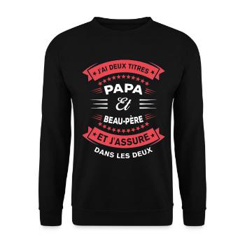 Deux Titres Papa Et Beau-Père Cadeau humour - Sweat-shirt Unisexe - noir - Devant - Alina (178cm) & Michal (187cm)