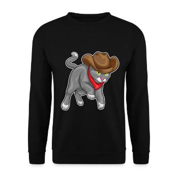 Katze Cowboy Cowboyhut - Unisex Pullover - Schwarz - Vorne - Alina (178cm) & Michal (187cm)