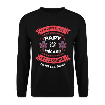 Deux Titres Papy Et Mécano Cadeau Humour - Sweat-shirt Unisexe - noir - Devant - Alina (178cm) & Michal (187cm)