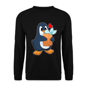Pinguin Fisch - Unisex Pullover - Schwarz - Vorne - Alina (178cm) & Michal (187cm)