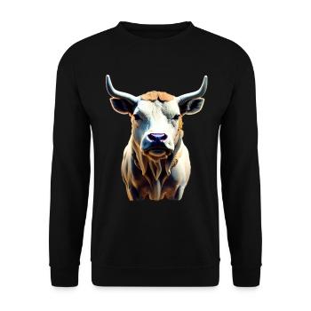Kuh - Bulle mit Hörnern - Unisex Pullover - Schwarz - Vorne - Alina (178cm) & Michal (187cm)
