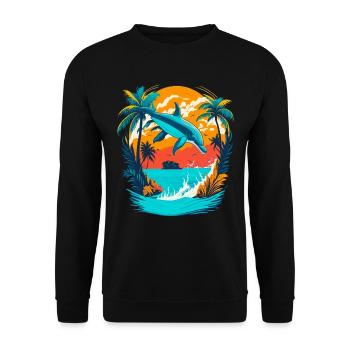 Dolphin with Tropical Sunset - Unisex Sweatshirt - black - Front - Alina (178cm) & Michal (187cm)