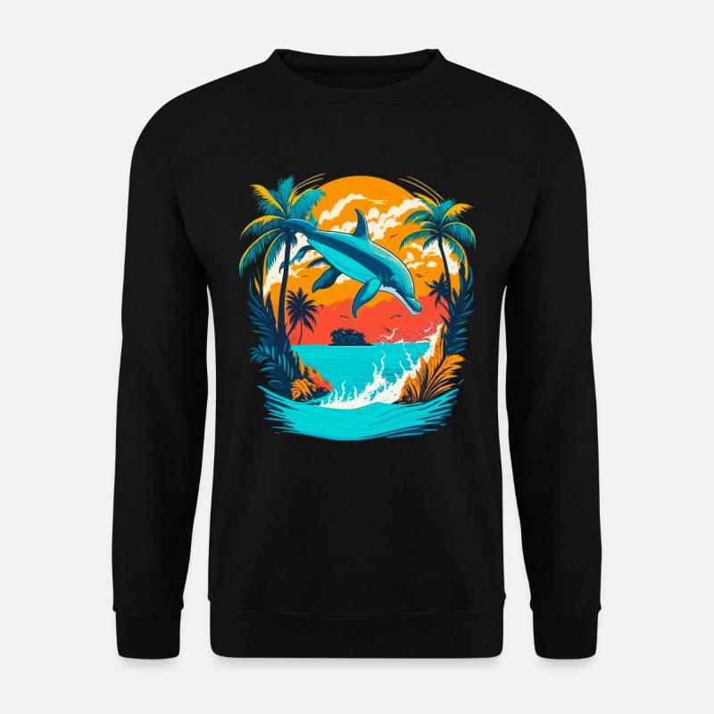 Dolphin with Tropical Sunset - Unisex Sweatshirt - black