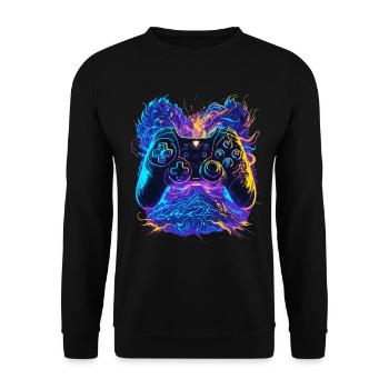 Neonfarben Graffiti Gaming Controller - Unisex Pullover - Schwarz - Vorne - Alina (178cm) & Michal (187cm)