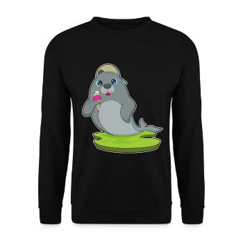 Seehund Waffeleis - Unisex Pullover - Schwarz - Vorne - Alina (178cm) & Michal (187cm)