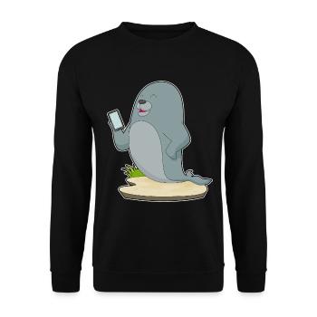 Seehund Smartphone - Unisex Pullover - Schwarz - Vorne - Alina (178cm) & Michal (187cm)