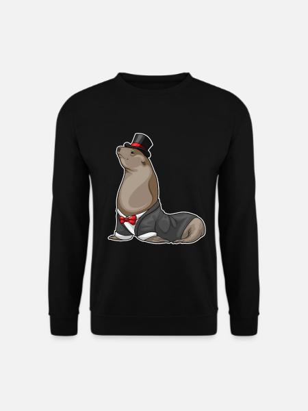 Seal Groom Top Hat Wedding - Unisex Sweatshirt - black