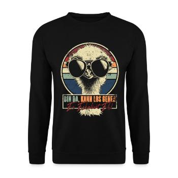 Bin Da Kann Los Gehen Es Eskaliert Eh Strauß Retro - Unisex Pullover - Schwarz - Vorne - Alina (178cm) & Michal (187cm)