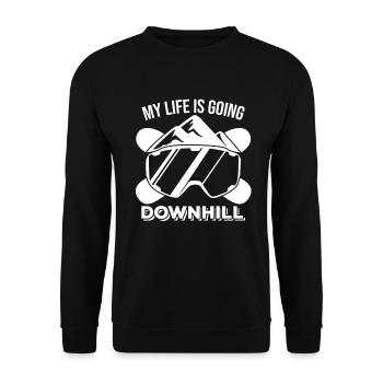 Mit meinem Leben geht es bergab - Unisex Pullover - Schwarz - Vorne - Alina (178cm) & Michal (187cm)
