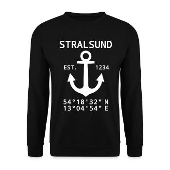 Stralsund Koordinaten - Unisex Pullover - Schwarz - Vorne - Alina (178cm) & Michal (187cm)