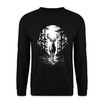 Hirsch im Wald Silhouette - Unisex Pullover - Schwarz - Vorne - Alina (178cm) & Michal (187cm)