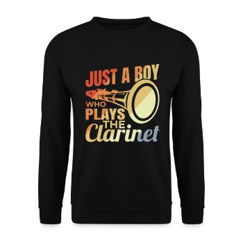 Junger Klarinettenspieler - Unisex Pullover - Schwarz - Vorne - Alina (178cm) & Michal (187cm)