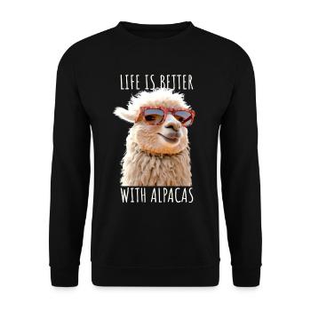 Alpaka Life Is Better With Alpacas Lama Alpakas - Unisex Pullover - Schwarz - Vorne - Alina (178cm) & Michal (187cm)