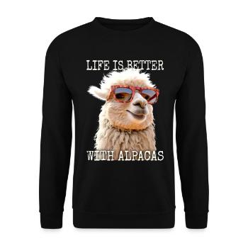 Alpaka Life Is Better With Alpacas Lama Alpakas - Unisex Pullover - Schwarz - Vorne - Alina (178cm) & Michal (187cm)