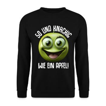 50 Geburtstag und knackig wie ein Apfel - Unisex Pullover - Schwarz - Vorne - Alina (178cm) & Michal (187cm)