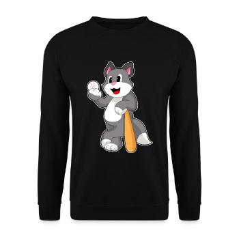 Katze Baseball Baseballschläger - Unisex Pullover - Schwarz - Vorne - Alina (178cm) & Michal (187cm)