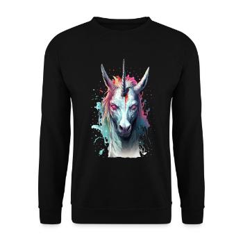 Böses Einhorn Kopf Einhornliebhaber Geschenk - Unisex Pullover - Schwarz - Vorne - Alina (178cm) & Michal (187cm)