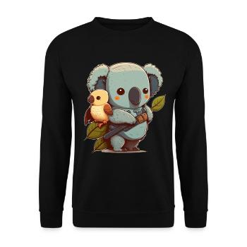 Koala und kleiner Vogel bereit für ein Abenteuer - Unisex Pullover - Schwarz - Vorne - Alina (178cm) & Michal (187cm)