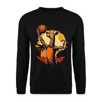 Giraffe spielt Basketball in der Sonne - Unisex Pullover - Schwarz - Vorne - Alina (178cm) & Michal (187cm)