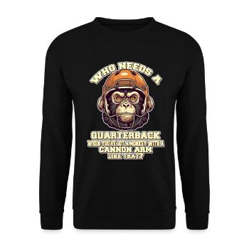 Motivating Quaterback Monkey - Unisex Sweatshirt - black - Front - Alina (178cm) & Michal (187cm)