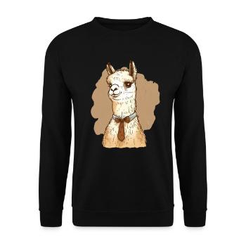 Freundliches Lama mit Fliege um den Hals - Unisex Pullover - Schwarz - Vorne - Alina (178cm) & Michal (187cm)