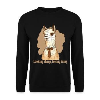 Looking sharp feeling fuzzy Lama - Unisex Pullover - Schwarz - Vorne - Alina (178cm) & Michal (187cm)