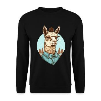 Nerdiges Lama mit Brille und Hemd - Unisex Pullover - Schwarz - Vorne - Alina (178cm) & Michal (187cm)