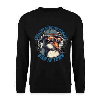 Chilliger Pinguin mit Sonnenbrille und Hut - Unisex Pullover - Schwarz - Vorne - Alina (178cm) & Michal (187cm)