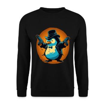 Penguin with pistols and hat - Unisex Sweatshirt - black - Front - Alina (178cm) & Michal (187cm)