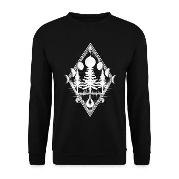 Mond Mondphasen Wald Bäume Okkult Pagan Wicca - Unisex Pullover - Schwarz - Vorne - Alina (178cm) & Michal (187cm)