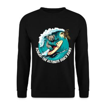 Beach Bums Koala hat Spass beim surfen - Unisex Pullover - Schwarz - Vorne - Alina (178cm) & Michal (187cm)